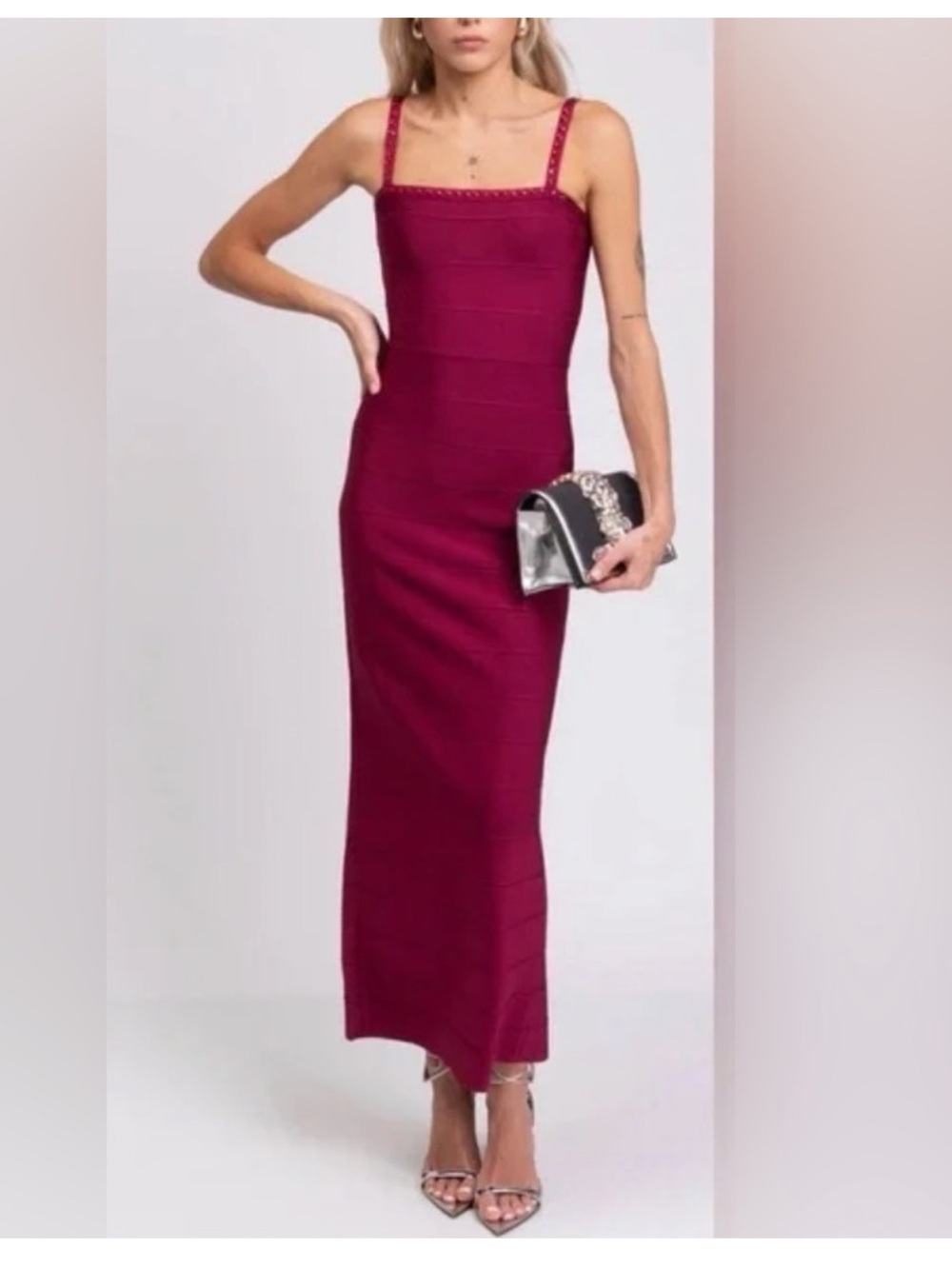 Herve Leger Embellished Maxi Dress in Berry NWT